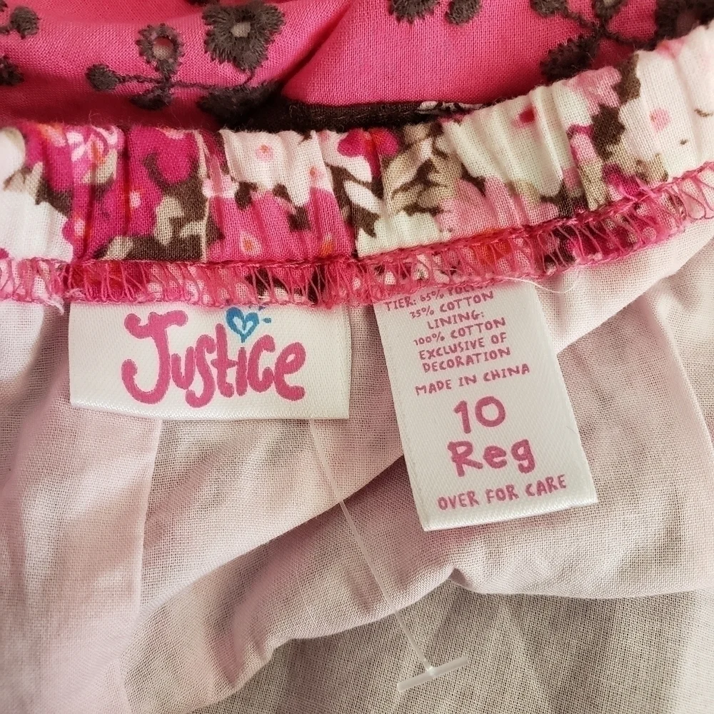 👗 Justice Color Block Skirt Pink Brown Girl's Size 10 Sequins Eyelet Embroidery